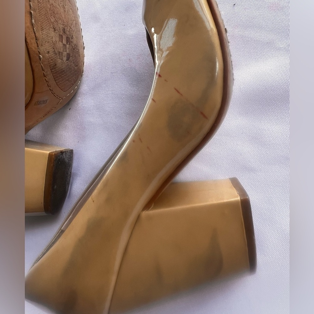 New Vince Camuto Tan Patent Leather wedge Heels 36.5 - Picture 4 of 6